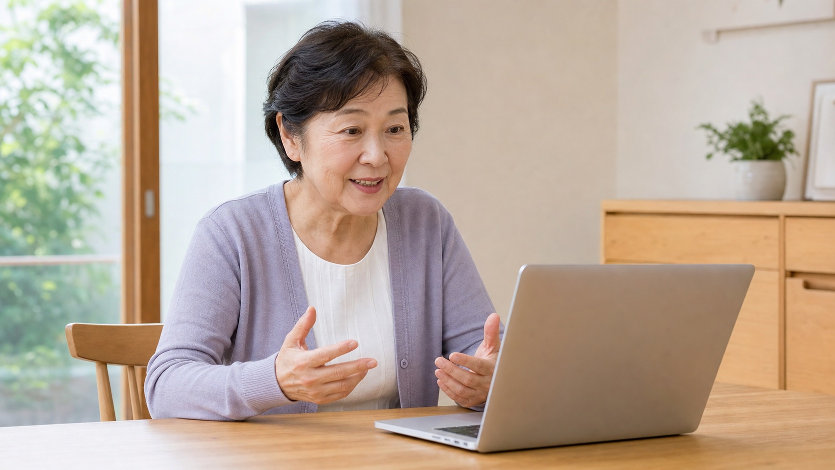 利用者を主体に、画面内へ施術者を表示せずオンラインカウンセリングを受ける様子